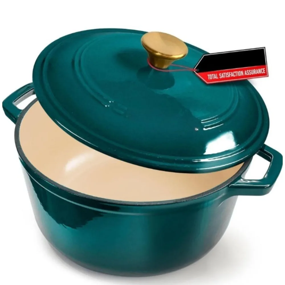 

6-литровая эмалированная чугунная голландская духовка с крышкой, безопасная до 500F, все варочные панели, свадебный подарок, изумрудно-зеленый