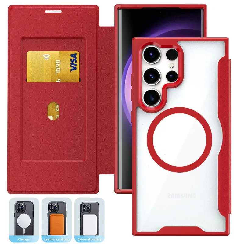 Magnetic Wallet with Card Holder Phone Case for Samsung Galaxy S24 Ultra S23 Plus Fall Prevention Anti Drop Flip Leather Cover