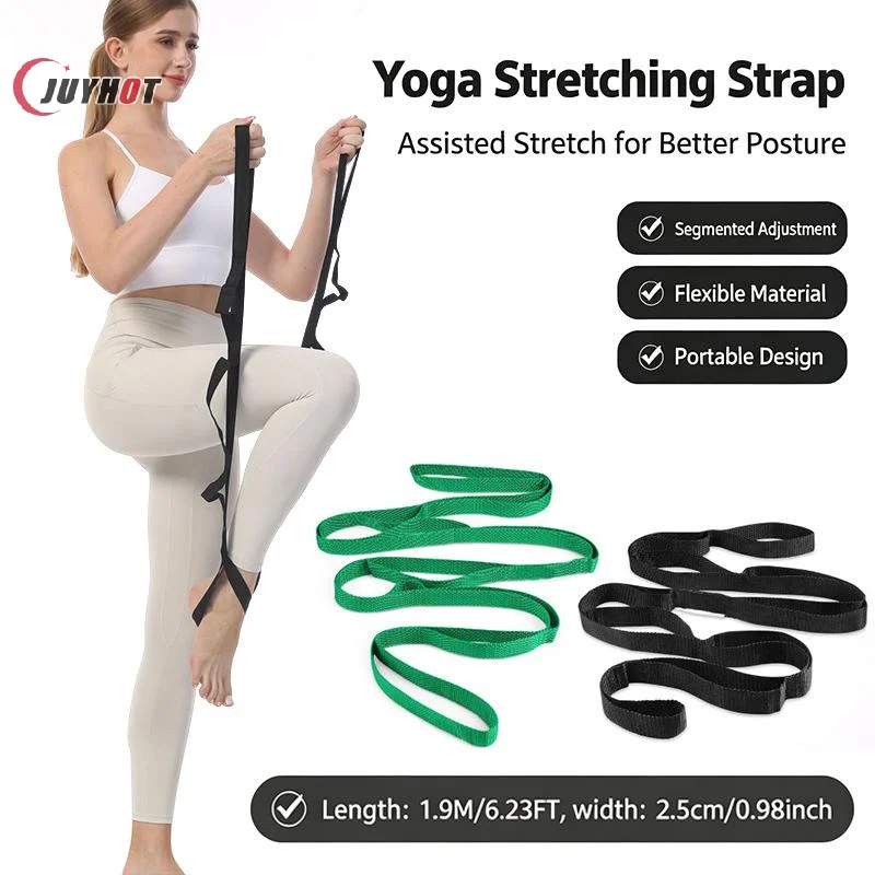 Non Elastic Yoga Stretching Strap Multi Loops Adjustable Assist Band For Fitness Leg Stretch Physical Therapy Training