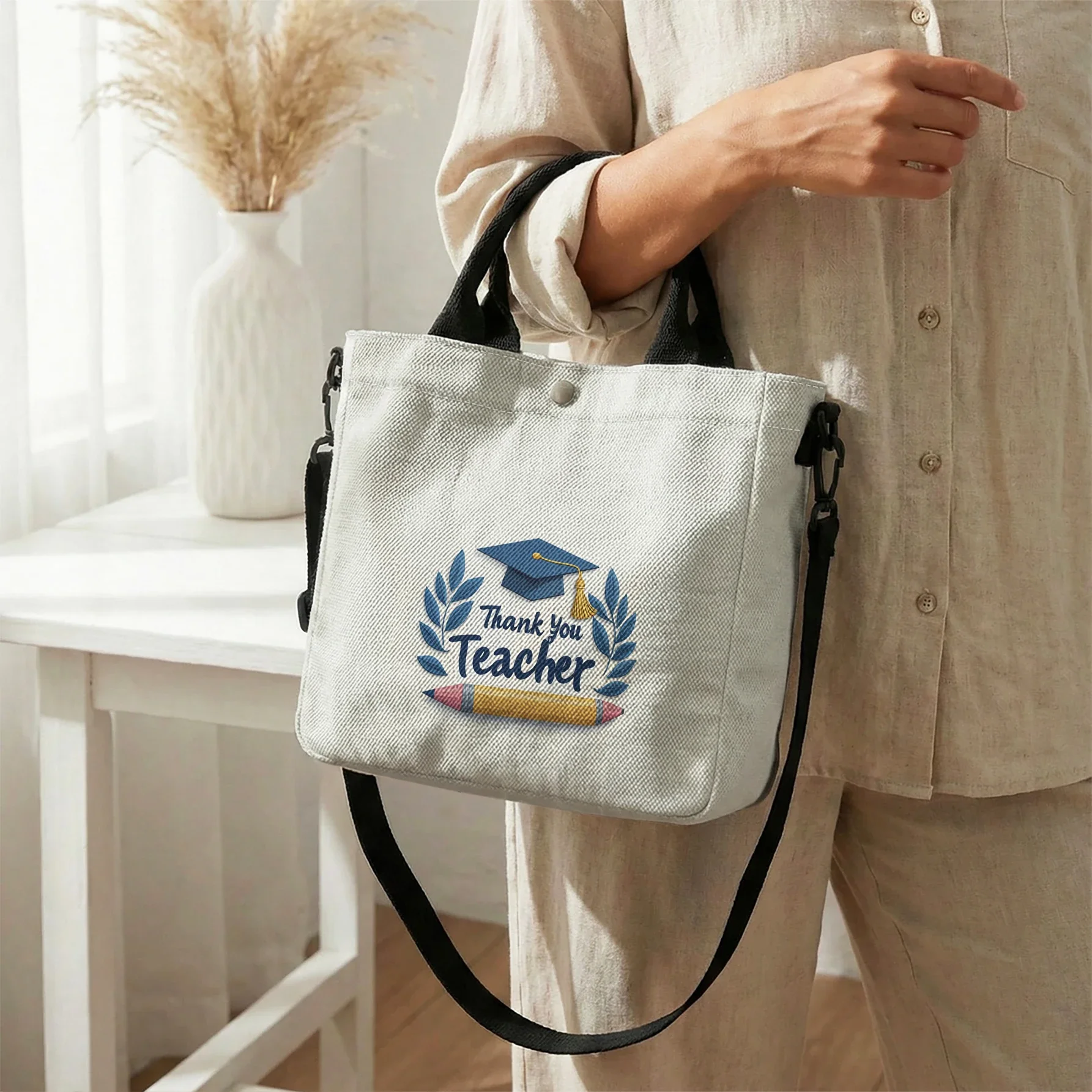 Teacher Theme Slogan Print Tote Bag, Detachable Strap Crossbody Handbag For Daily Work Shopping