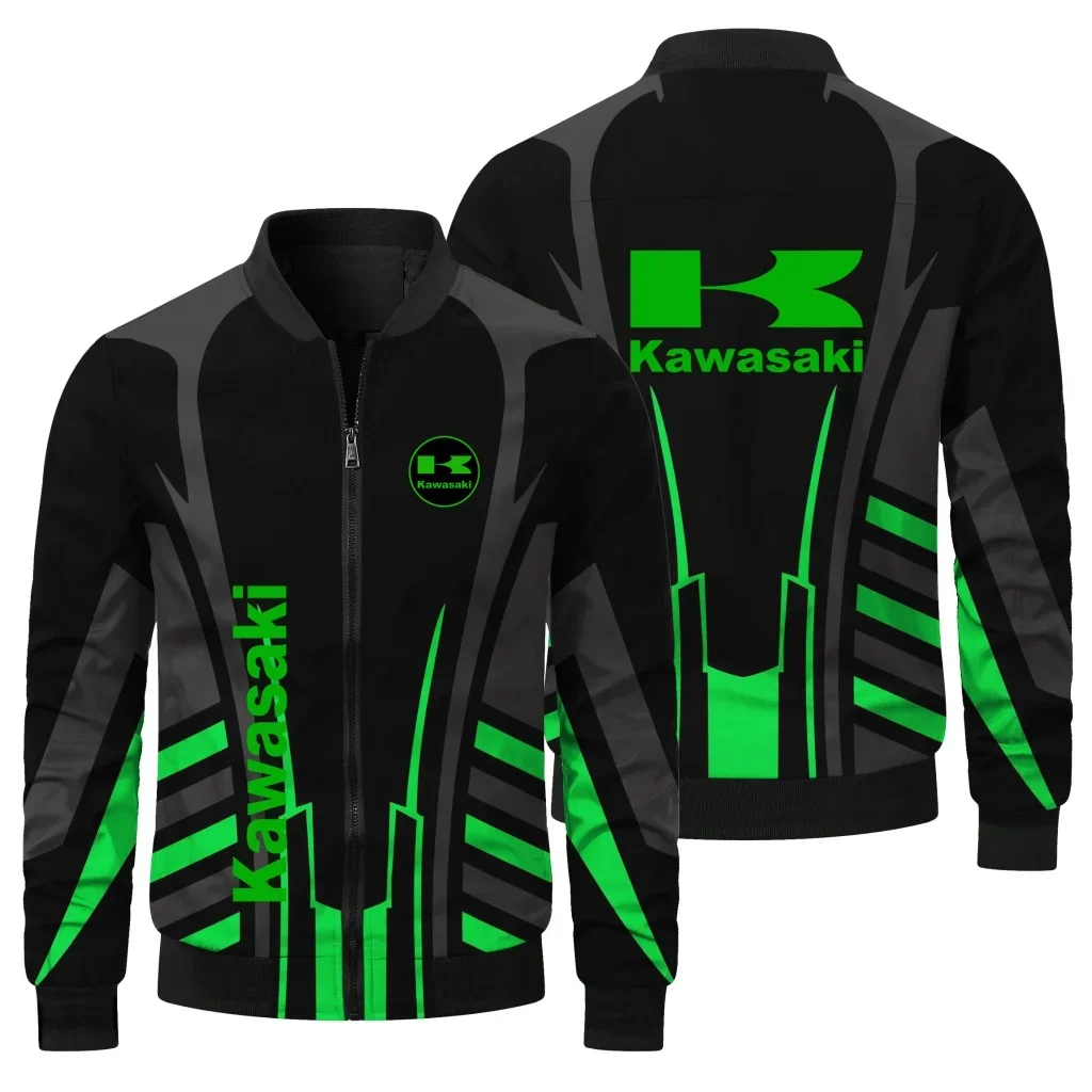 

3D мужская классическая куртка Kawasaki с логотипом и длинным рукавом на молнии с круглым вырезом для занятий спортом на открытом воздухе, велоспорта, внедорожный топ с длинными рукавами