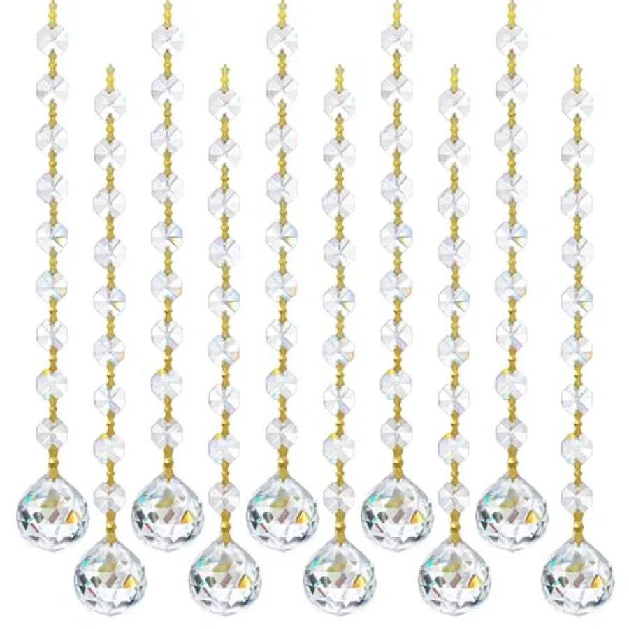 10pcs Crystal Garland Strands Hanging Glass Chains Glass 20mm Balls Prisms with Pendants Crystal Parts Replacements Christmas P