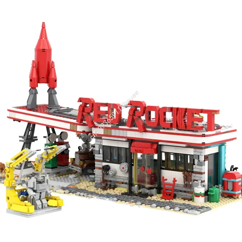 مجموعة مكعبات بناء Moc المخصصة لعام 1996: محطة غاز الصواريخ الحمراء للتداعيات، تجميع إبداعي، مثالية لعشاق الألعاب