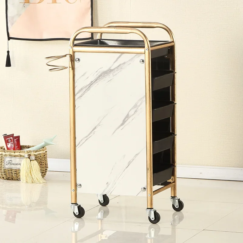 Retro Hair Salon Trolley  MultiLayer Beauty Storage  Cart with Top Tray, Barber Shop Essential, Durable Wheels