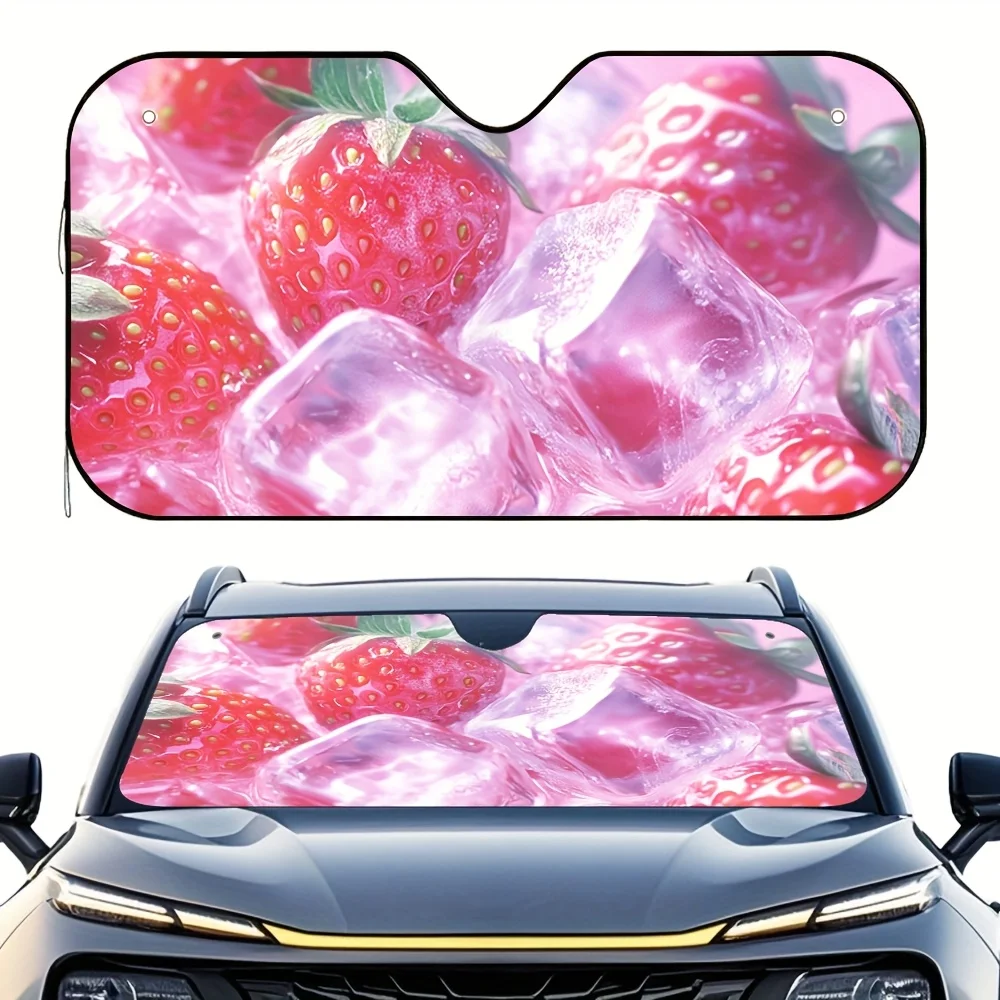 

1 шт. Автомобильный солнцезащитный козырек с кубиками льда клубники — теплоизоляция, прочный автомобильный аксессуар, универсальный подходит для грузовиков, фургонов и прочный Ca