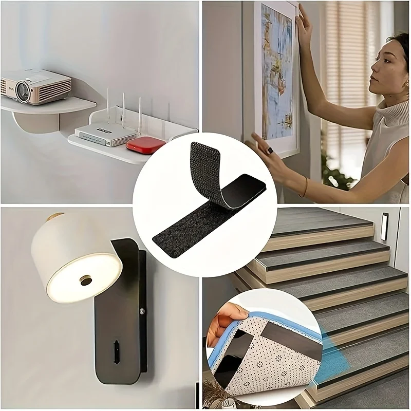 Reusable Nylon Sticker Tapes Extra Strong Self-Adhesive Double Sided Fastener Hook and Loop with Glue for DIY Craft Accessories