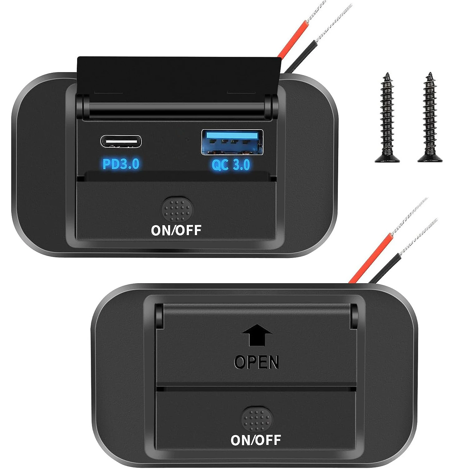Gniazdo USB do ładowania w samochodzie 12V/24V, panel USB do kampera, ładowarka mobilna QC3.0+PD3.0 z szybkim ładowaniem do RV, autobusów, samochodów turystycznych, łodzi.
