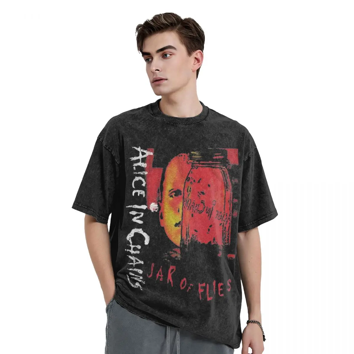 Washed T Shirt Alice In Chains Hip Hop Cool T-Shirts Oversize Streetwear Short Sleeve Printed Tops Tees for Men Women