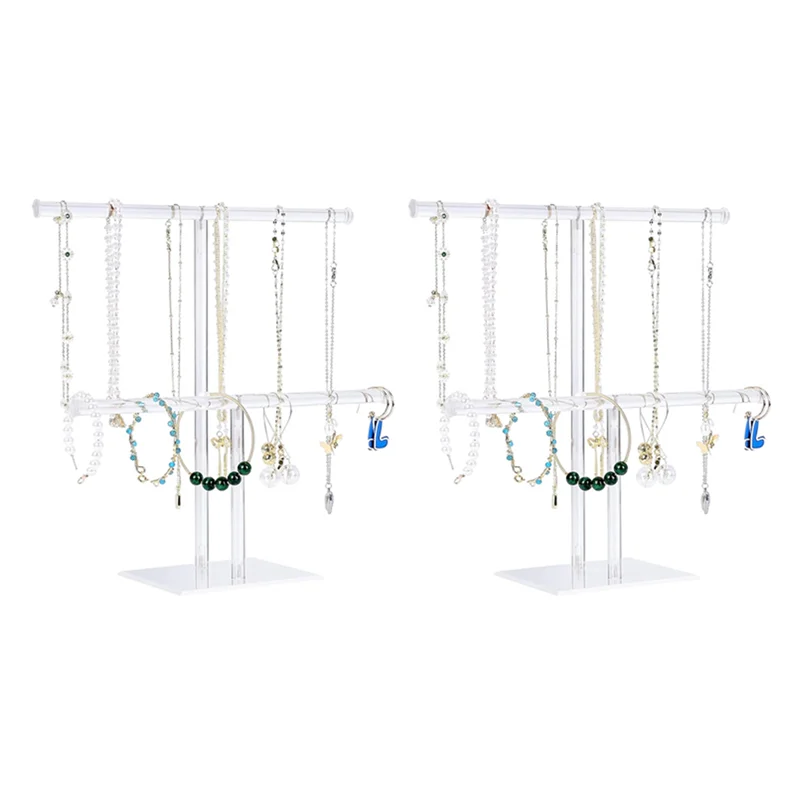 

2X Jewelry Stand Necklace Holder, Jewelry Display Holder, Necklace And Bracelet Hanging Organizer, Clear Tower Stand