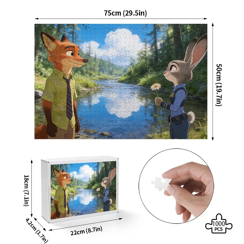 Puzzle de 1000 pièces Disney Zootopia Judy & Nick Wilde - Jeu de ville adapté aux adultes, défi d'anniversaire, casse-tête