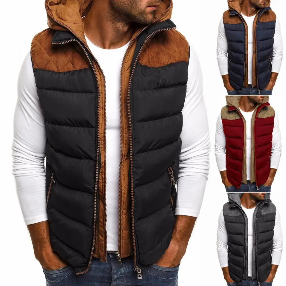 Warm  Winter Vest Multi-Color Color Contrast Hooded Jacket Vest Coat Double Zipper Cozy Down Waistcoat for Dating