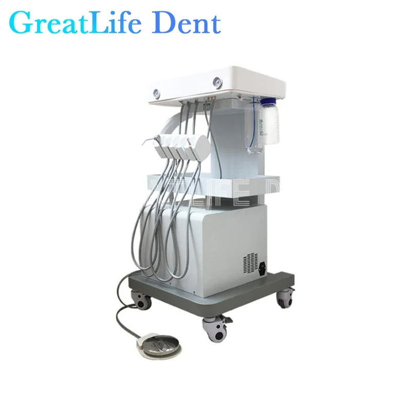 GreatLife Dent 550W Portable Dental Turbine Delivery Unit Air Compressor Suction System 6Hole with Handpiece Ultrasonic Scaler