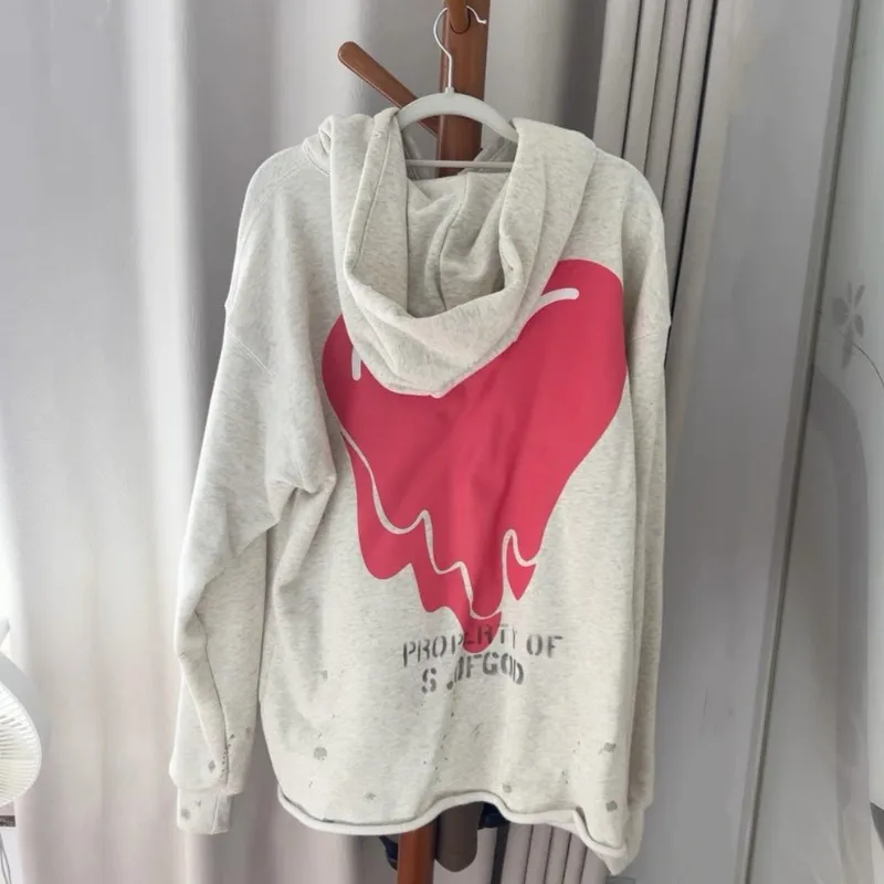 Oversize Men Women Saint Hoodie EU Dissolved Washed Vintage Graffiti Destruction Dirty Paint High Street Loose Hoodie Outfit