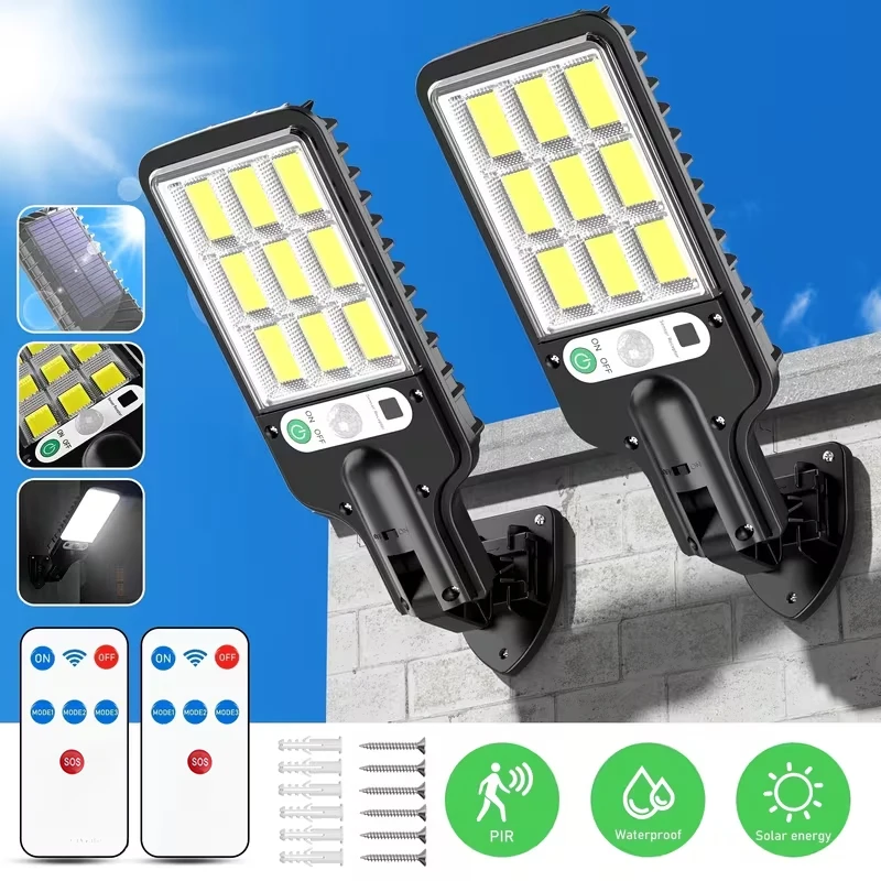 Outdoor Solar Wall Led Light with Human Body Motion Sensor 3 Modes Garden Terrace Garage Courtyard Waterproof Street Lighting