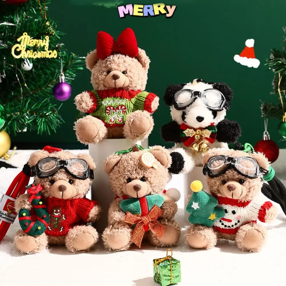 Cute Christmas Plush Bear Pendant Snowman Sweater Stuffed Toys Bag Pendant Creative Panda Car Key Ring Gifts Kids Christmas Gift