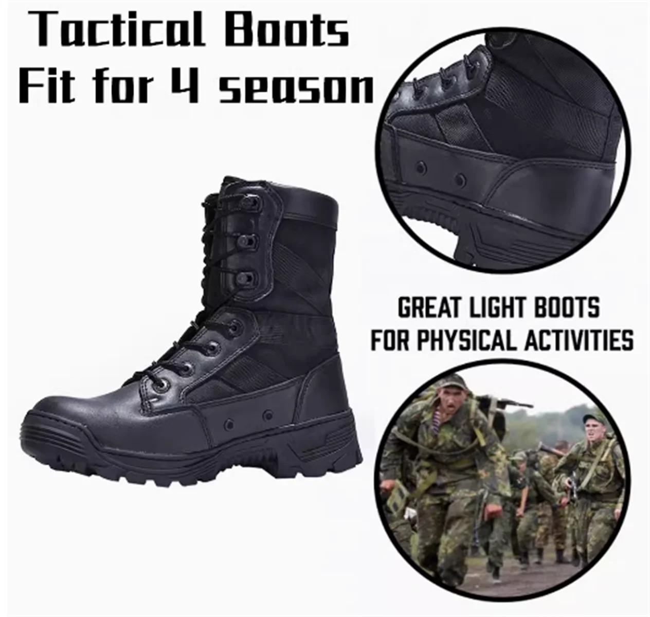 

Guo Ka Black High Barrel Outdoor Mountaineering Breathable and Wear resistant Combat Boots