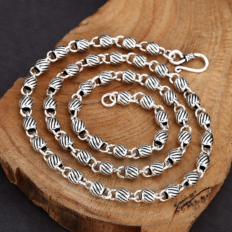 S925 Sterling Silver Twill Chain 5.5mm Unisex Punk Style Black Thailand Design Fine Jewelry Sweater Necklace FYNE295