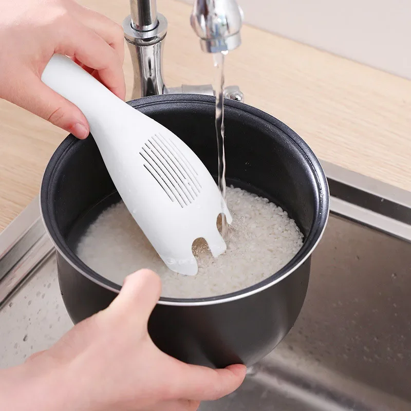 1PC Rice Sieve Spoon Kitchen Drain Colander With Handles Rice Bowl Strainer White Rice Washing Tools Sink Drain Household Tools