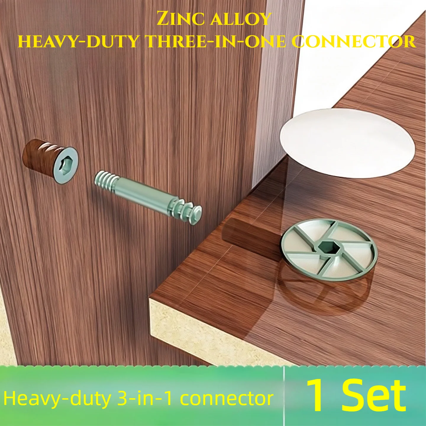 1Set 3in1 Thicker Furniture Screw Assembled Pieces Kitchen Cabinet Connectors Hammer Bolts and Nuts Furniture Decorations Fasten