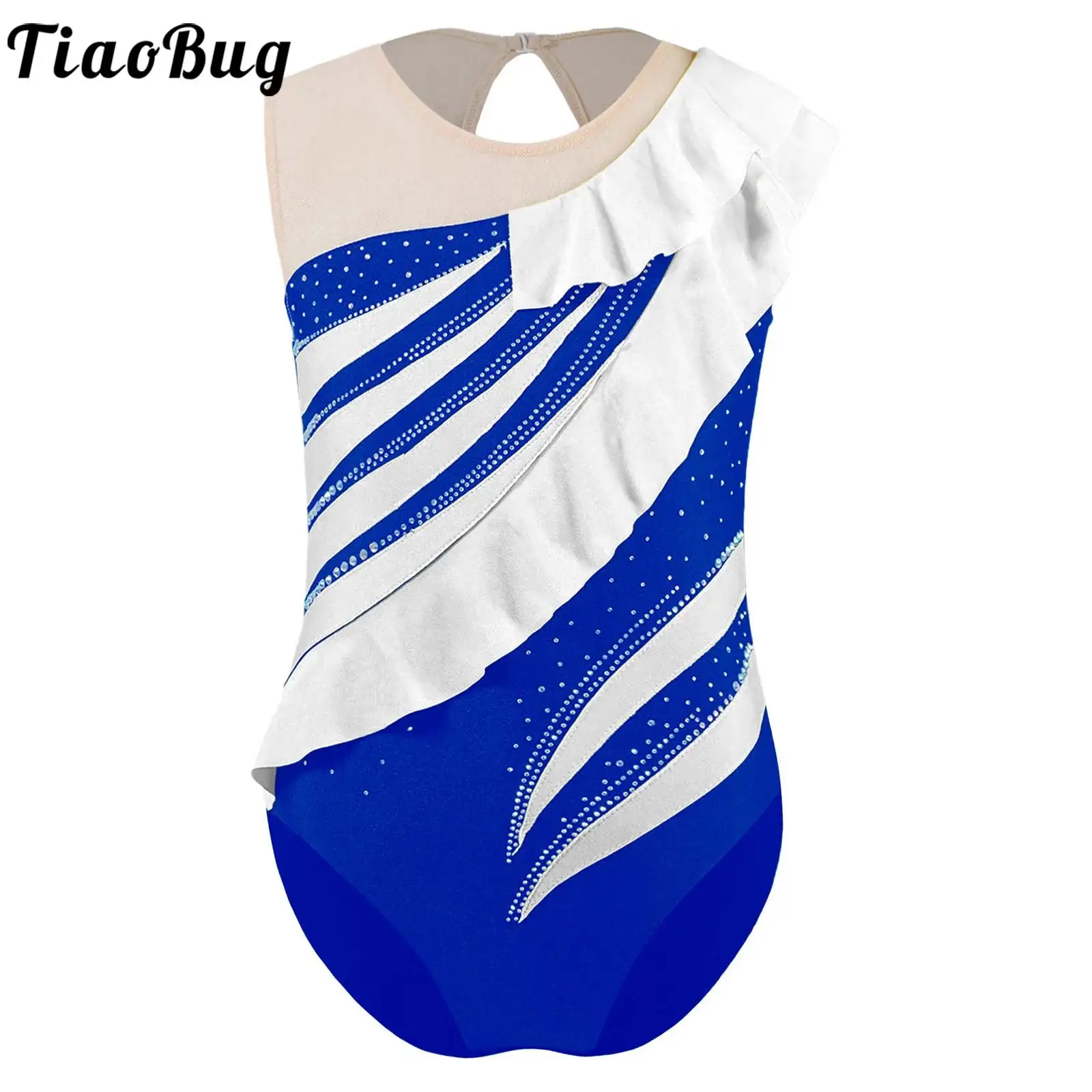 

Kids Girls Rhythmic Gymnastics Leotard Cute Ruffles Ballet Jersey Unitards Bodysuit Sleeveless Artistic Skating Dance Costume