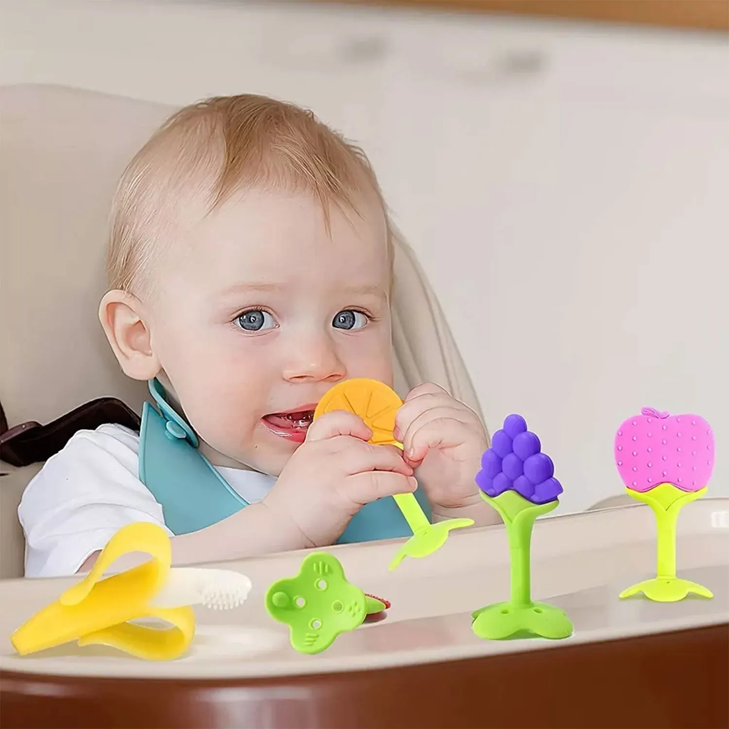 Baby teeth grinding stick to prevent babies from eating hand gum toys, fruit shaped chew toys, can boil and disinfect baby gum