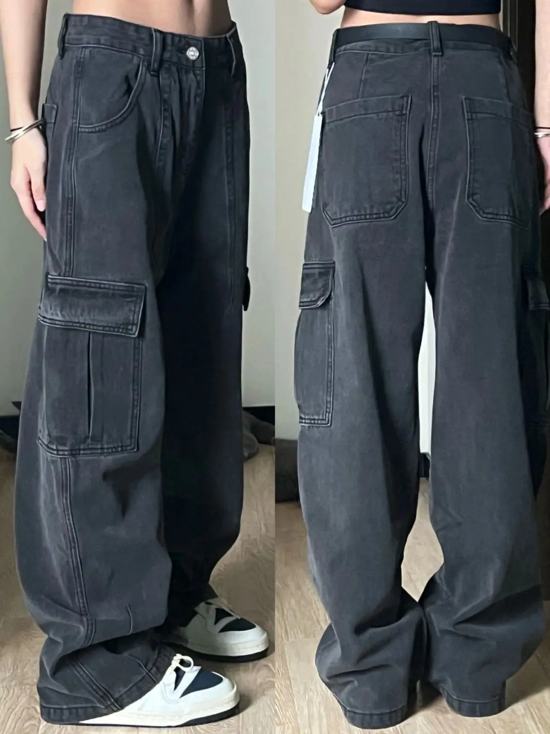 

Autumn Women Harajuku Cargo Baggy Blue Jeans Streetwear Hip Hop Oversize Casual Wide Leg Vintage Demin Pants Y2k Loose Trousers