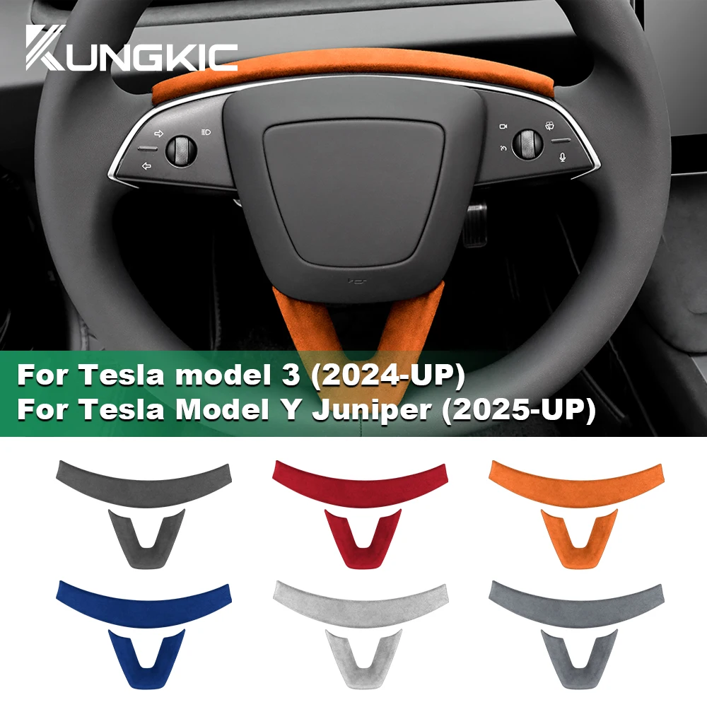 Italian Top Suede Trim Cover for Tesla Model 3 Highland 2024 Model Y Juniper 2025-Up Steering Wheel Interior Car Accessories