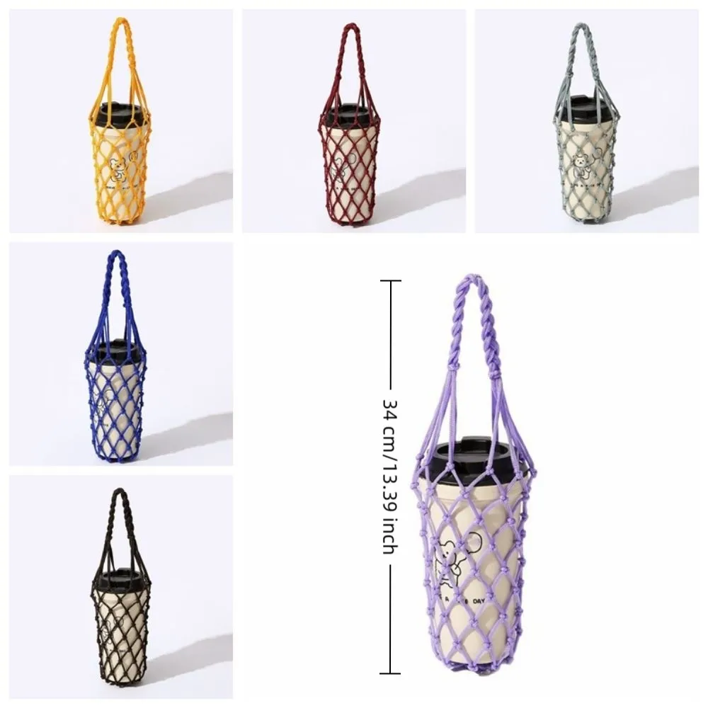 Portable Handheld Water Cup Mesh Bag Cotton Rope Eco-Friendly Insulated Woven Mesh Cover Lightweight Coffee Cup Sleeve Outdoor