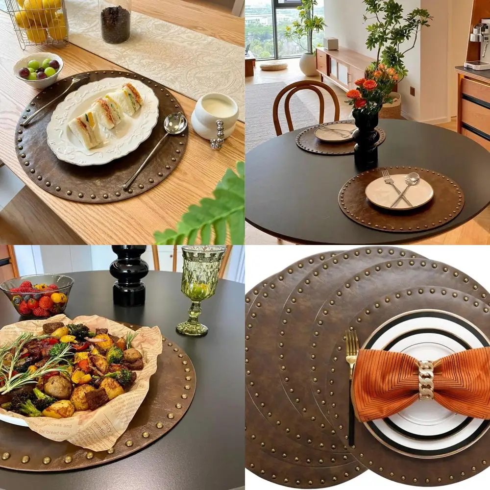 

Brown 6-Piece Waterproof PU Leather Placemats, Heat Resistant and Anti-Slip for Indoor and Outdoor Use