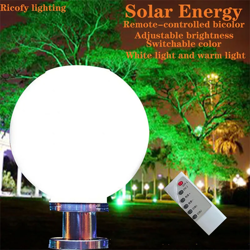 

LED Round Ball Stainless Steel Solar Post Lamp Outdoor IP65 Waterproof Column Head Light For Garden Villa Pillar Garden Hotel