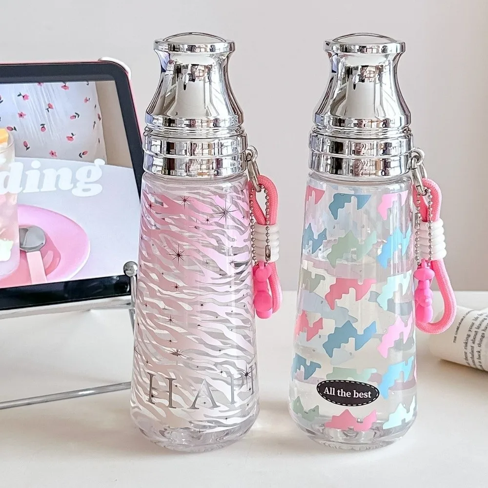 Large Capacity Leopard Print Water Bottle 500ML Bowknot Stars Transparent Water Cup Plastic Vintage Kettle for Travel School