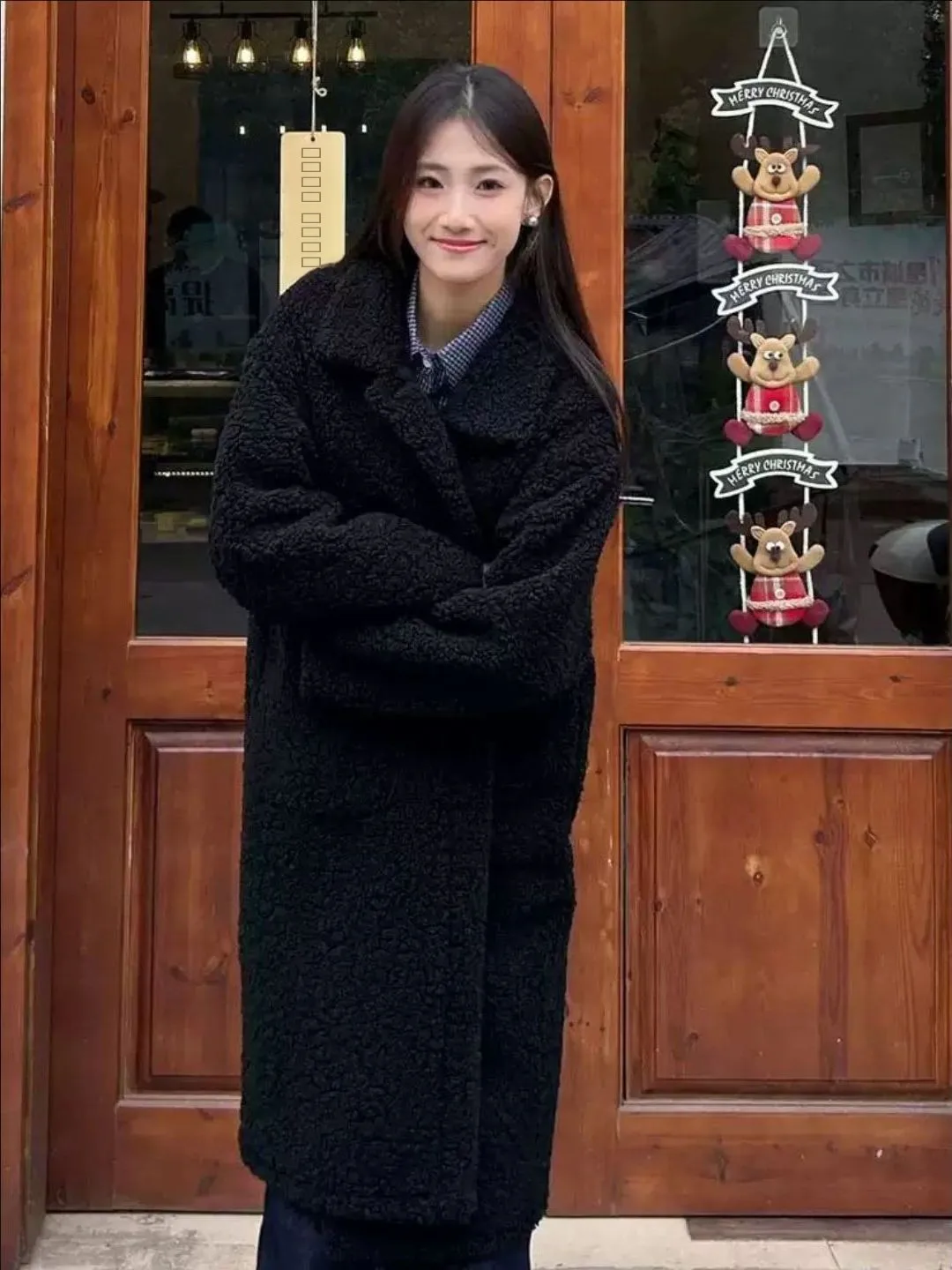 Thiened 스트리트 슬레 양털 코트 따뜻한 인조 모피 칼라 원피스 겨울 외투 여성용 출퇴근 패션 루즈핏