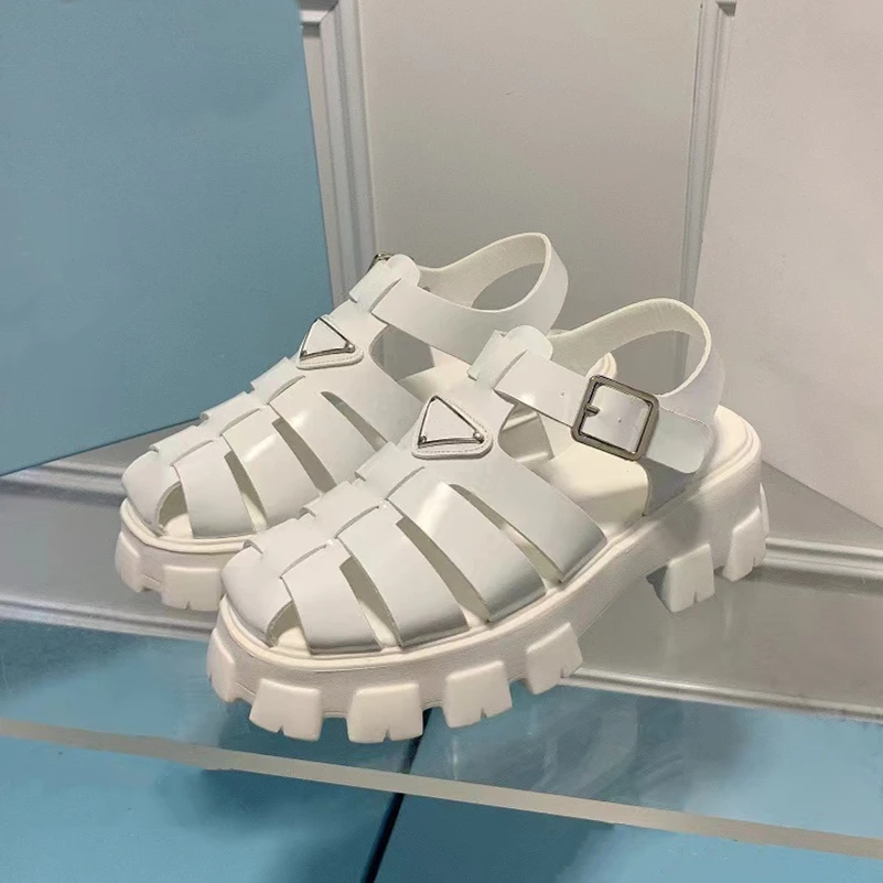 Sandalias de mujer con suela alta, cómodas sandalias romanas huecas con punta cerrada, zapatos de playa informales a la moda para mujer, alta calidad