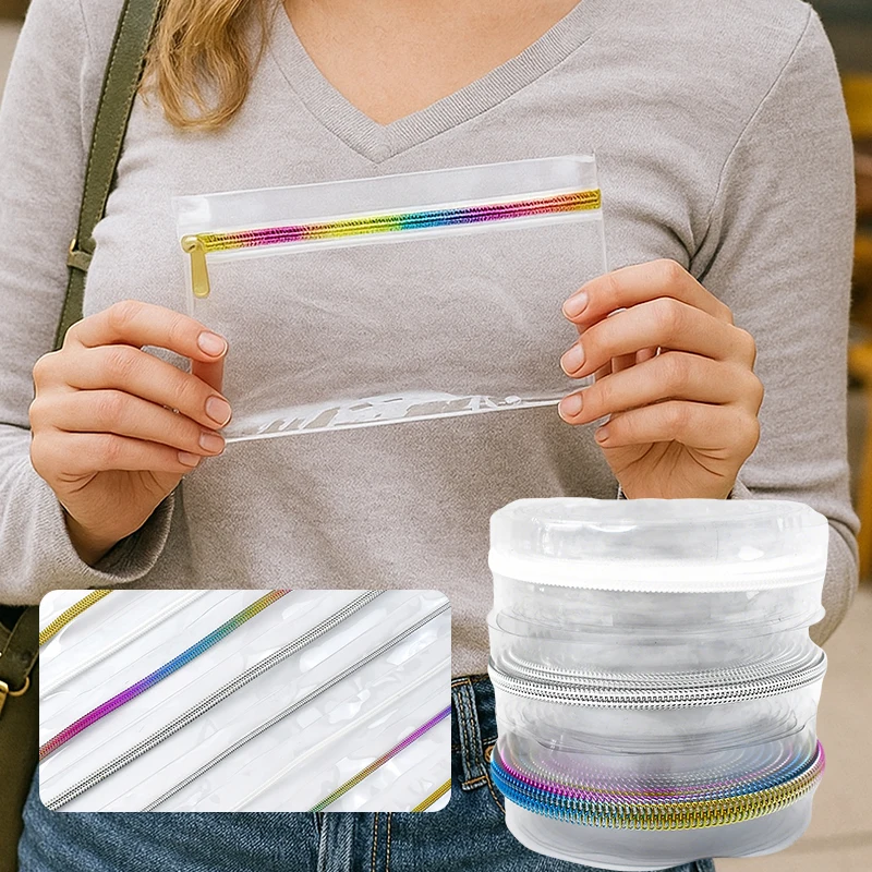

1-5M Meetee 3#5# PVC Waterproof Nylon Zipper for Bag Clothes Transparent Zippers Raincoat Zips Repair Kit DIY Sewing Accessories
