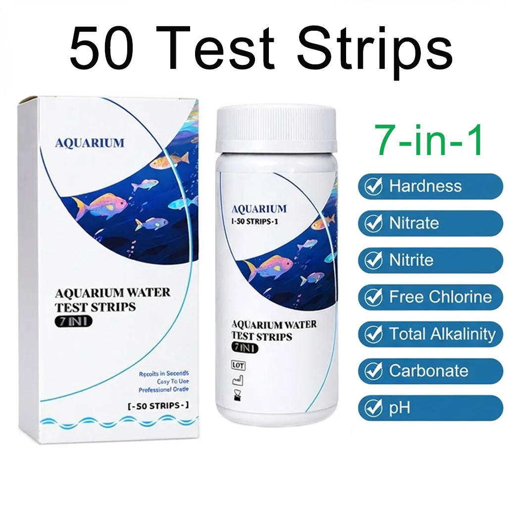 50 Stück/Box Aquarium-Teststreifen Wasserqualitätsteststreifen 7-in-1 Aquarium-Testkit für Süßwasser- und Salzwasser-Aquarien PH-Teststreifen – Detail 7