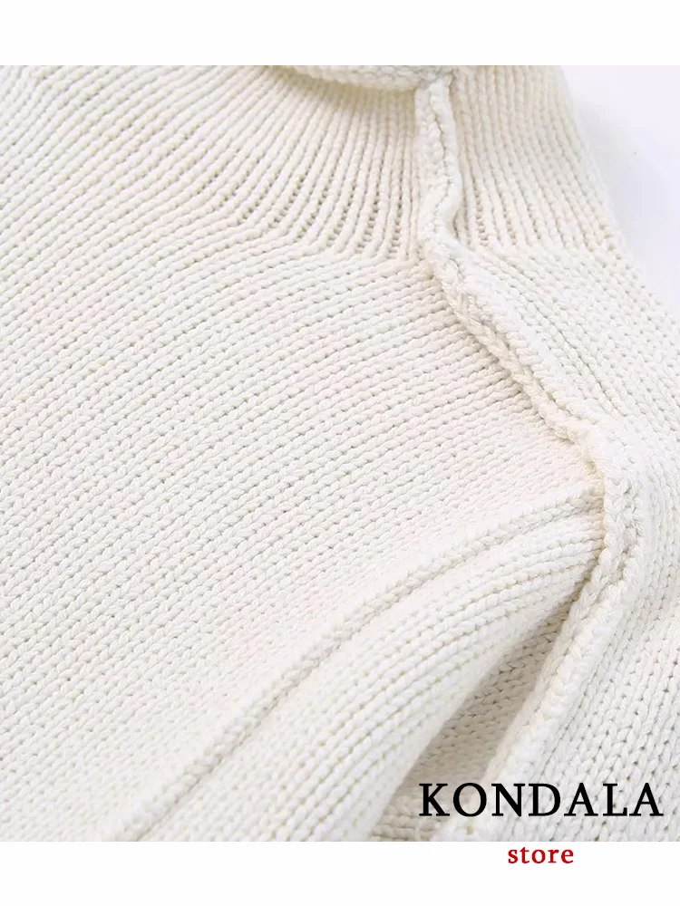 KONDALA Vintage Casual donna maglione bianco solido o-collo manica lunga maglione lavorato a maglia nuova moda 2023 autunno inverno maglione top