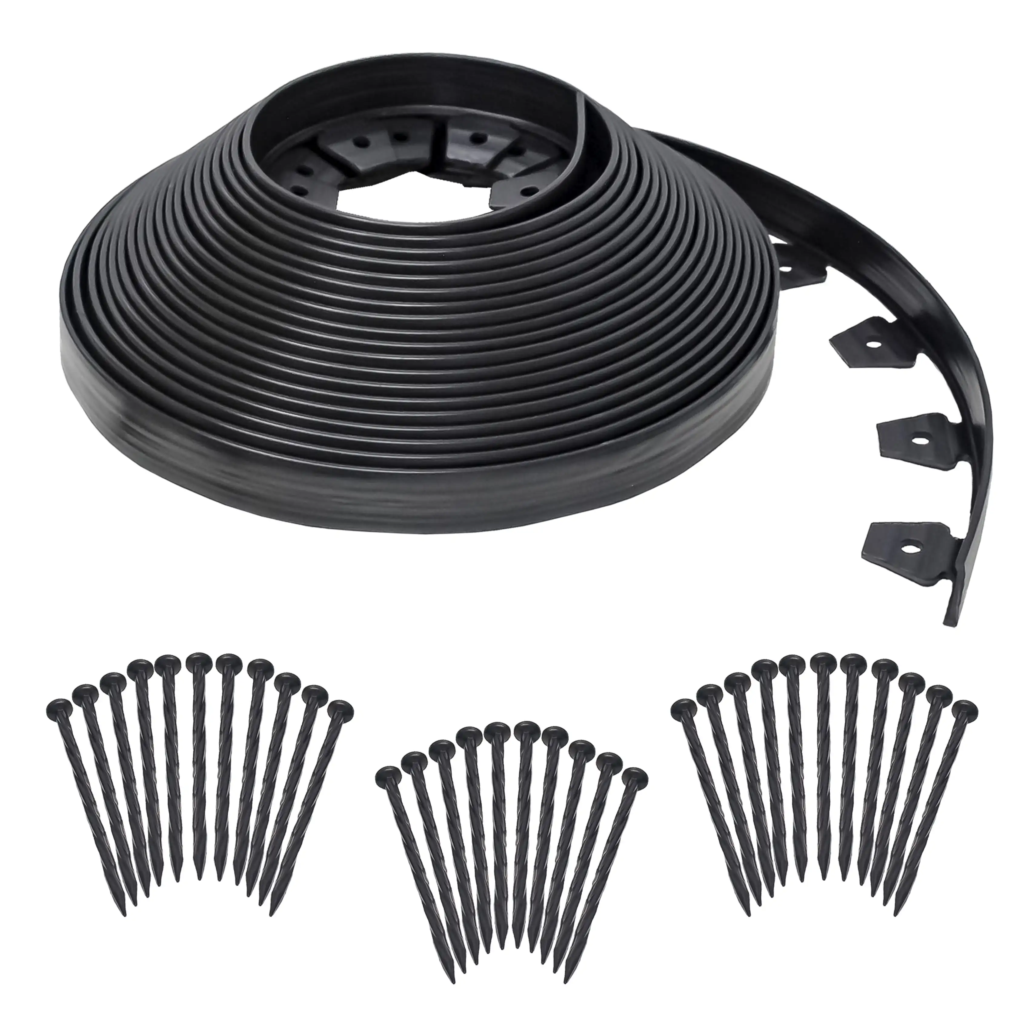 

No-Dig Landscape Edging Kit, 100-ft x 1.5-in. High, Includes Anchoring Spikes, Black Recycled PlasticPlastic