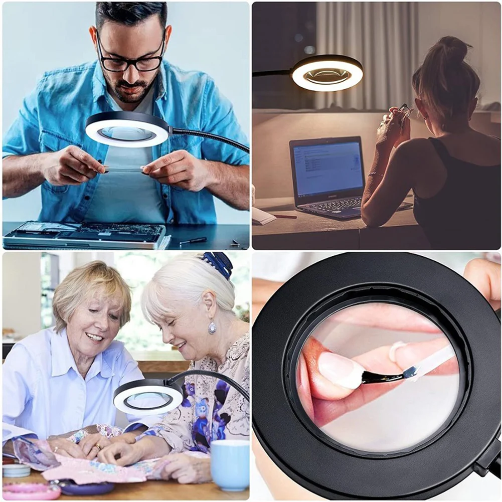 

LED Magnifying Glass Clip-On Desk Lamp Dimmable Brightness Magnifier Glass Table Light Reading Table Lamp for Beauty Salon