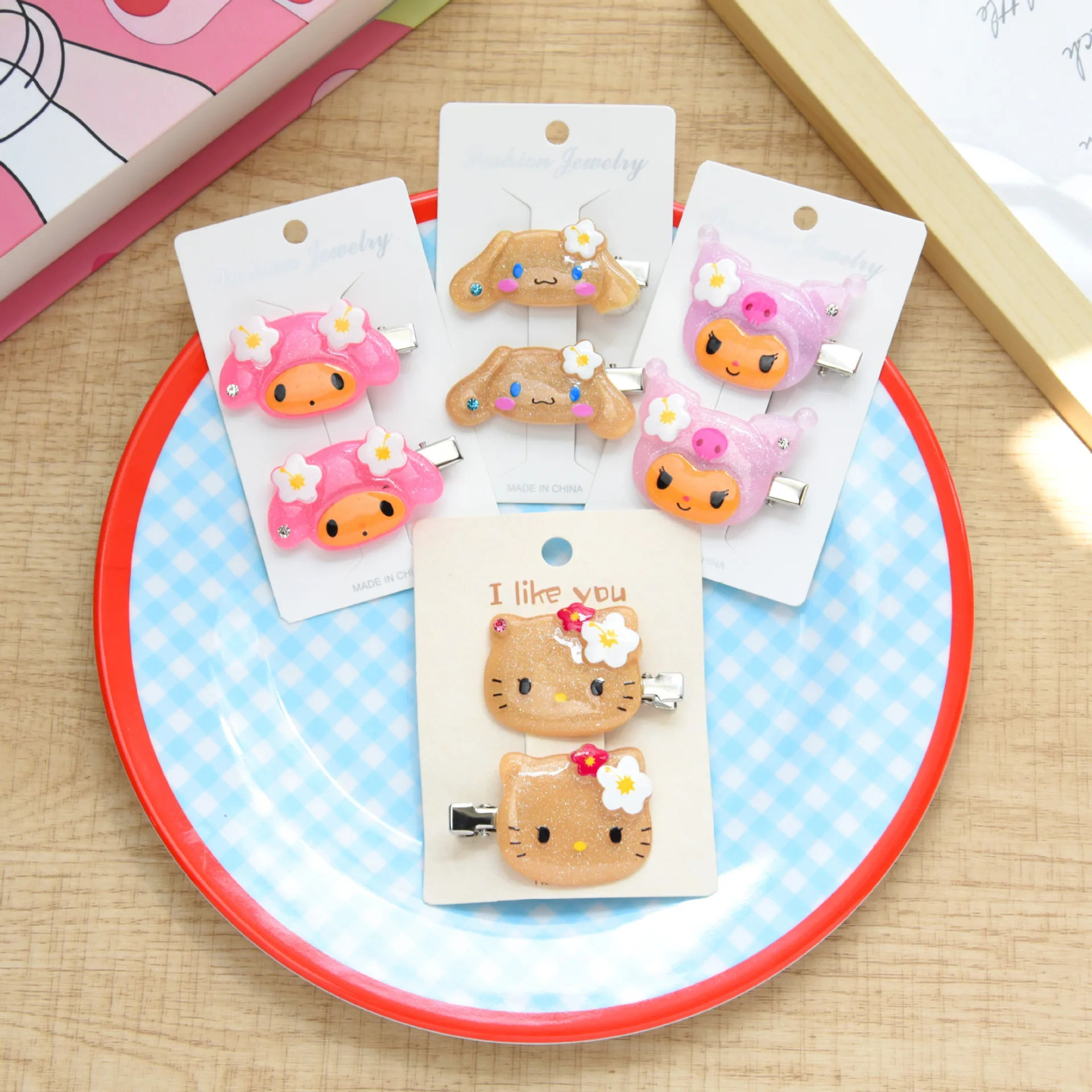 

Black Skin Hello Kitty Hair Clip Anime Sanrio My Melody Hairpin Cartoon Cinnamoroll Hair Clip Creative Headwear Girl's Birthday