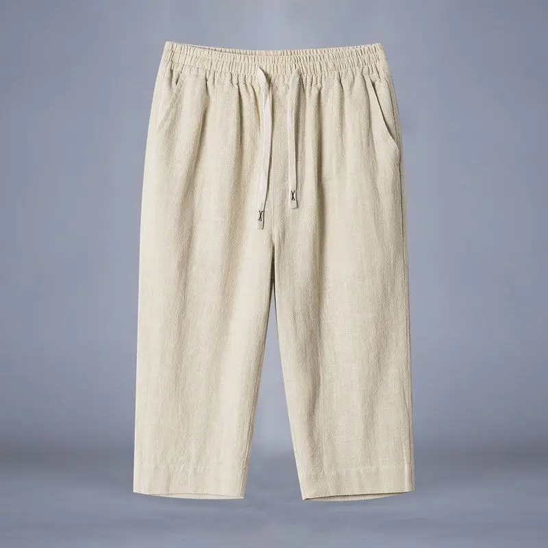 

Loose Fit Linen Cotton Men's 7/8 Length Pants Straight Leg Summer Casual Trousers plus Size Comfortable Breathable orts