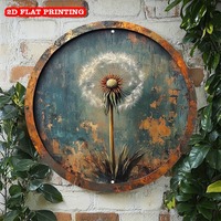 1pc Vintage Dandelion Metal Sign – 8x8 Inch Rustic Round Aluminum Wall Decor with Pre-Drilled Holes | Autumn Garden