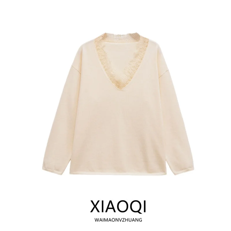 

Autumn New Arrival Women's Knitted Long Sve Lace V-Ne Versatile Faion Commute Sle 575525