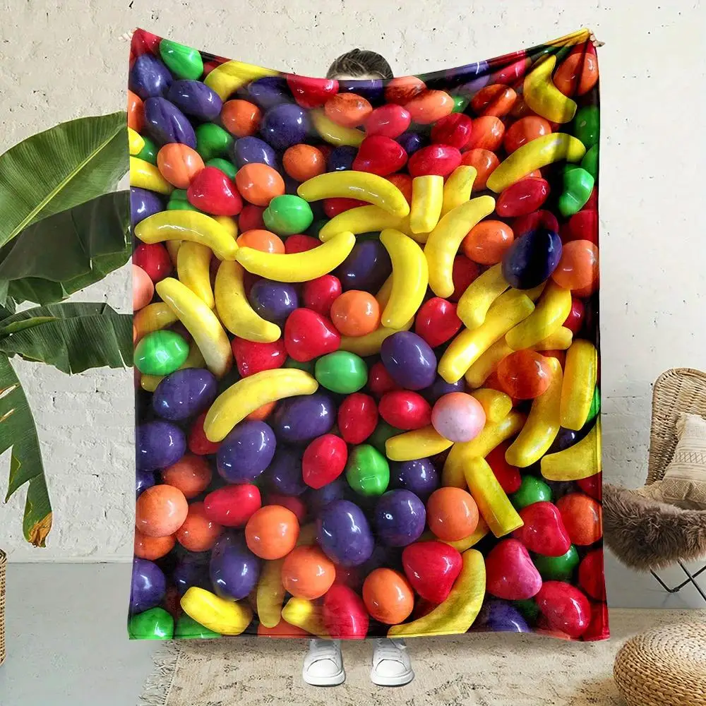 Colored candy and fruit patterns Flannel printed blanket suitable for all seasons suitable for living room office sofa travel