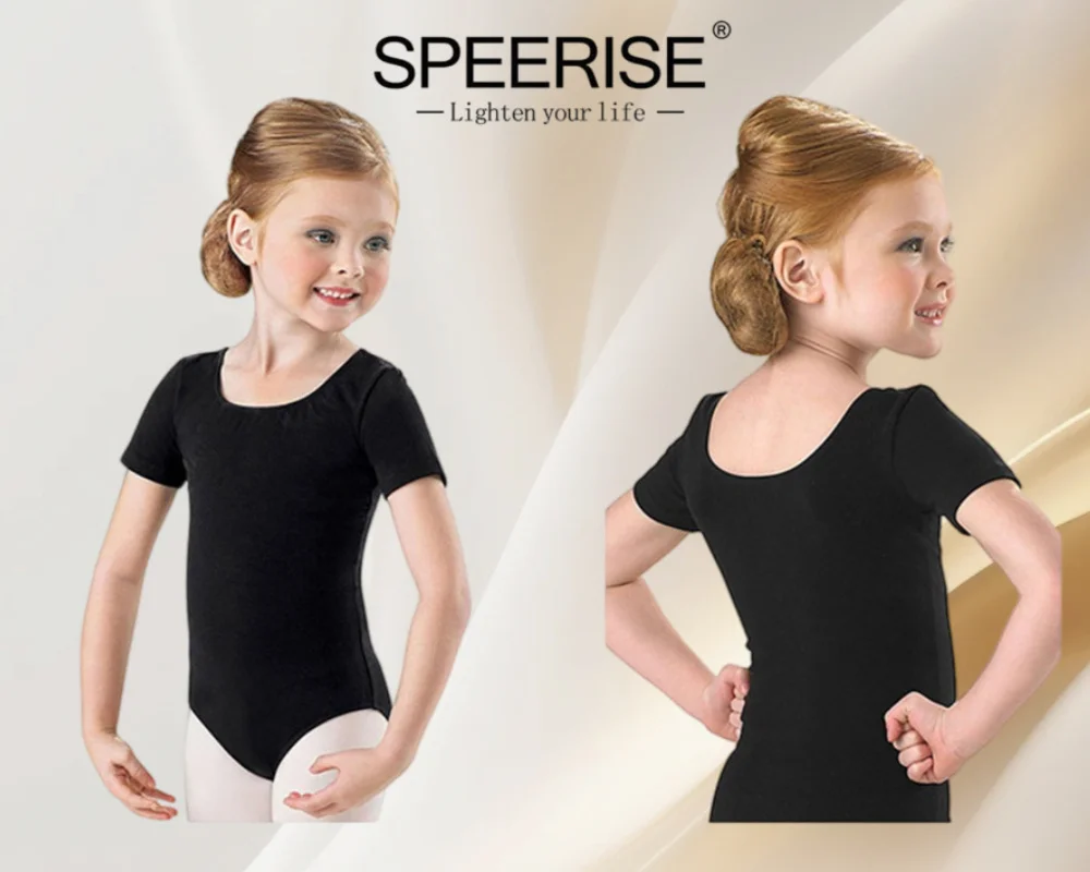 Speerise meninas manga curta ballet collant crianças dança profissional bodysuit rosa bailarina roupa respirável collants de ginástica