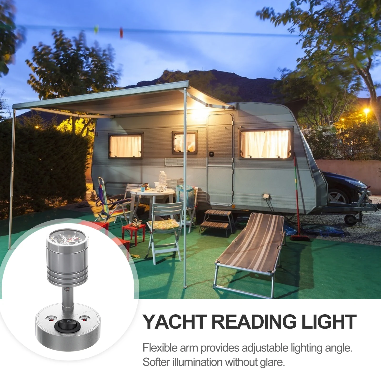 

Aluminum Lamp Base Iron Pole Reading Light Warm LED RV Boat Interior Lighting Silver Long Life Low Power Yacht