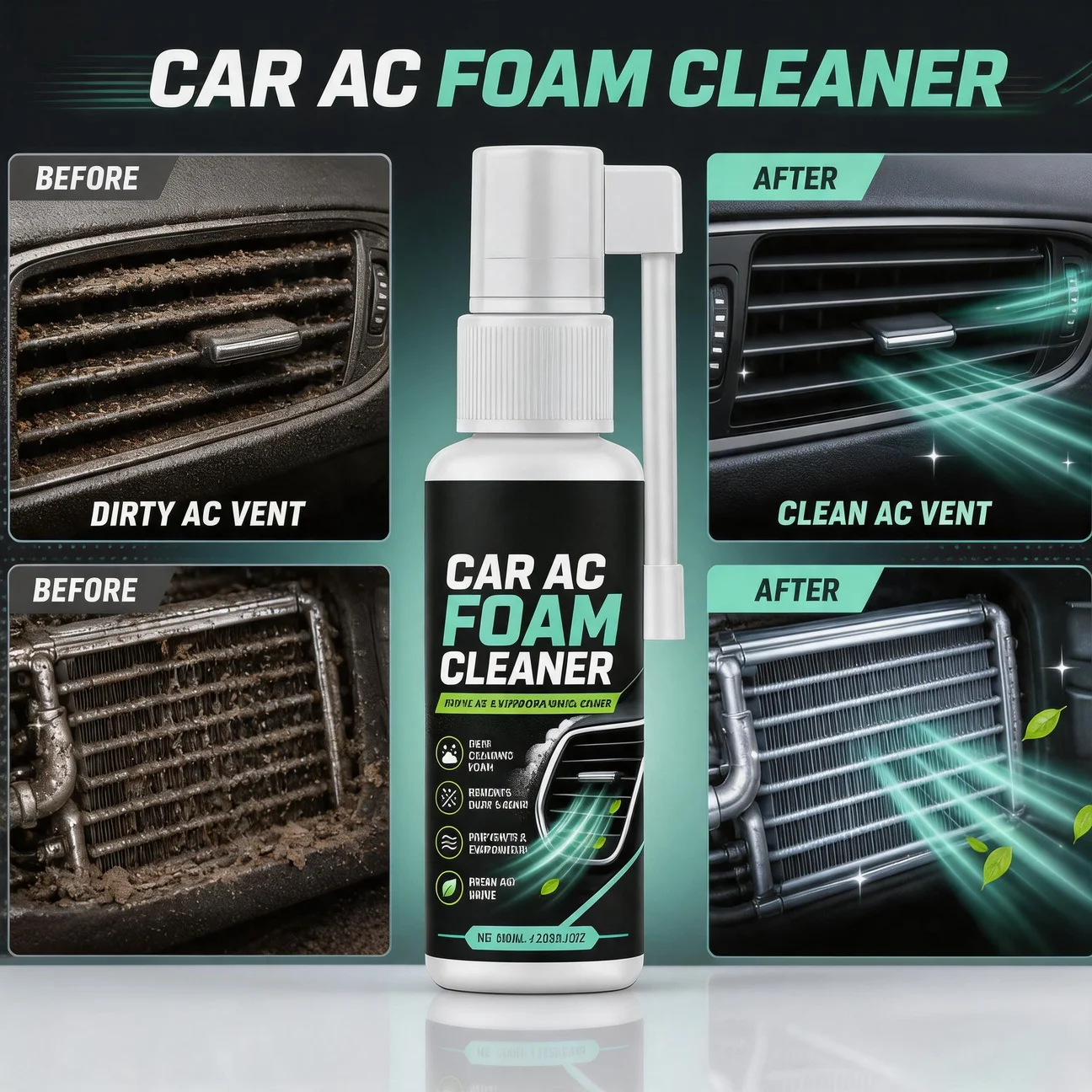 Air Outlet Deodorant 60ml Car Air Conditioning Cleaner Car Air Conditioner Foam Cleaning Spray Interior Dust and Odor Remover