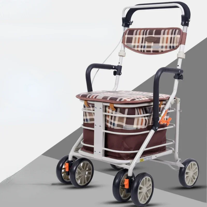 

Large Capacity Elderly Walking Trolley Can Sit Lightweight Folding Elderly Mobile Chair Shopping Aid Four-wheel Shopping Cart