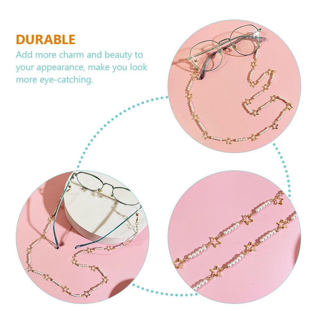 سلسلة نظارات للنساء، حبل نظارات أنيق مع تصميم لؤلؤي، حزام نظارات مضاد للخسارة للاستخدام اليومي والسفر والتسوق على الشاطئ