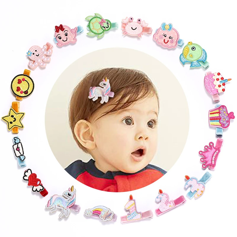 1 Piece Baby Girl Hairpins Hairclip Birthday Number Rainbow Star Crown Unicorn Fish Newborn Kids Children Hair Accessory