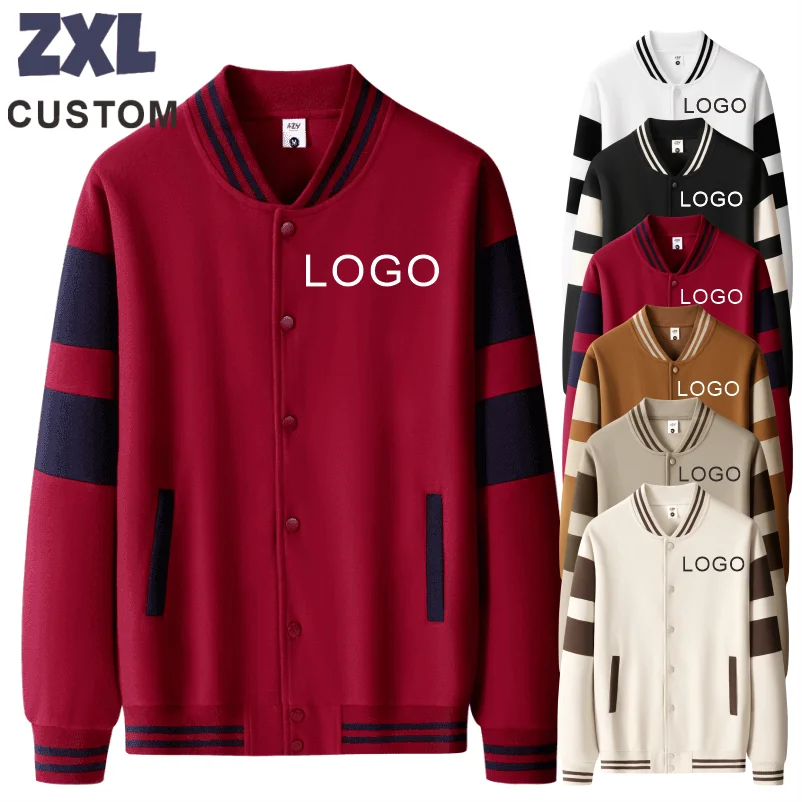 High Quality Two-Color Stripe Baseball Uniform Autumn Winter New Fashion Loose Casual Lovers Sweatshirts Single Breasted Coats